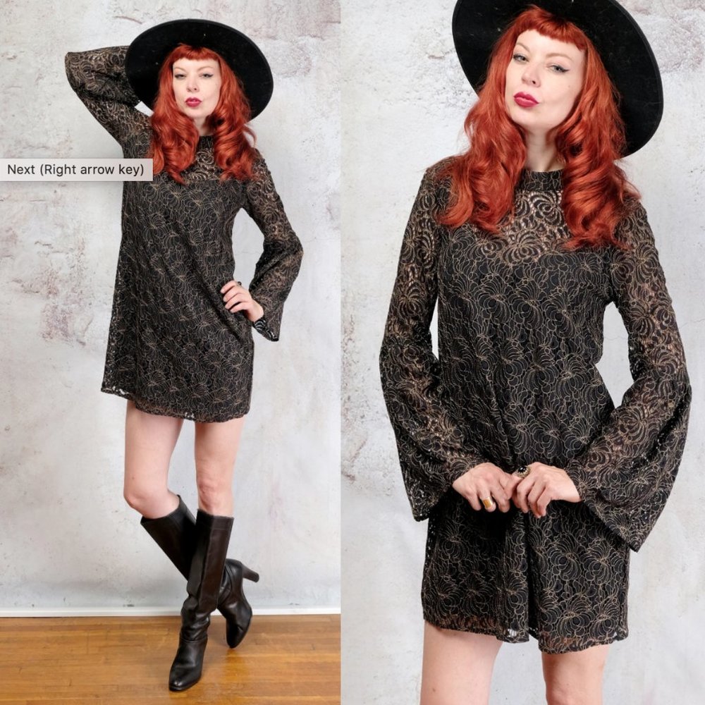 NWT BCBG back and gold lace dress size small